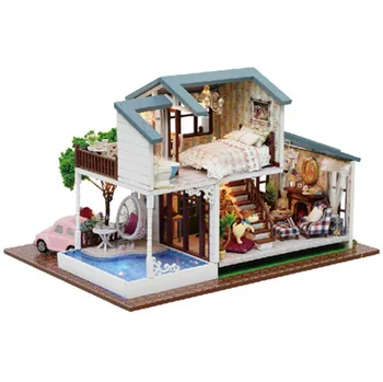 Božična Darila Velika Lutka Hiša Pohištvo Diy Mini Lesene Miniaturas Lutke Igrače za Otroke, Darilo za Rojstni dan 10132