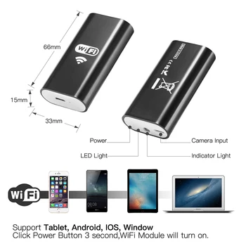 Brezžični WiFi HD 720P 8 mm Endoskop Camera1M 2M 5M Wifi Zunanji USB-Endoskop Borescope Pregled Android, iPhone Fotoaparat