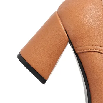 Britanski Ženske Črpalke 7 cm Visoko Močen Petah Kvadratni Toe Brogues Black Brown Kakovosti Oxford Priložnostne Obleko Urad Dama Čipke-up Derbies