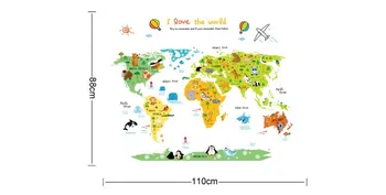 Cartoon Živali Zemljevidu Sveta DIY Vinil Stenske Nalepke Otroci radi Doma Dekor urad Umetnosti Decals ustvarjalne Ozadje dekoracijo