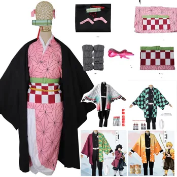 Celoten Sklop Demon Slayer Kimetsu ne Yaiba Kamado Nezuko Cosplay Kostum Kimono lasuljo Geta Čevlji Pokrivala Japonske Anime Halloween Obleko 4325