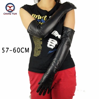 CHING YUN lady Dolge rokavice, modni ovčje usnje črna gloves2019 ženske resnično palčniki ženski Tanke obloge slog Roko rokav