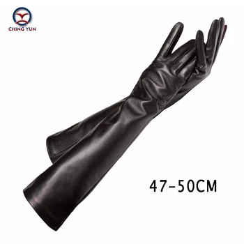 CHING YUN lady Dolge rokavice, modni ovčje usnje črna gloves2019 ženske resnično palčniki ženski Tanke obloge slog Roko rokav