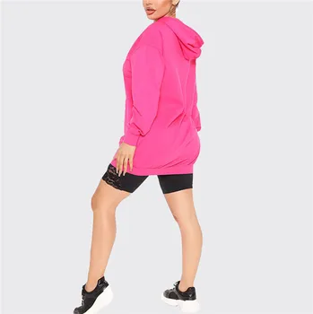 CHRONSTYLE Ženske obleke Barva Tunics Vrvico Hooded Majica Svoboden Dolgimi Rokavi Pulover Kratek Mini Penicl Obleko 2020