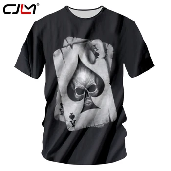 CJLM Mens Black Tshirt Poletje Cool Tiskanja Poker Lobanje 3d Majice Priložnostne Hip Hop Ulične Kratek Rokav Srajce Unisex Vrhovi Tees