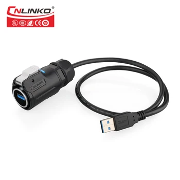 CNLINKO M24 USB3.0 1,5 A nepremočljiva IP67connector s pokrovom plošča mount12v usb3 socket.0 priključek za spajkanje z 0,5 m kabel
