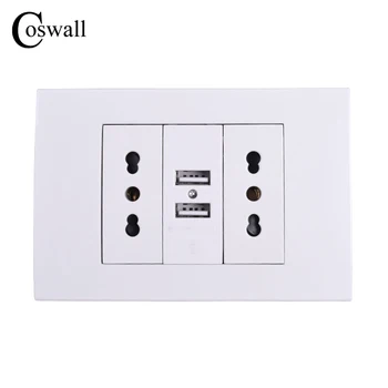Coswall Zidno električno Vtičnico Dvojna Čile / italijanski Električno Vtičnico 1000mA Dvojni Polnilnik USB Vmesnik za Mobilne 118mm*80 mm 3 KOS/VELIKO