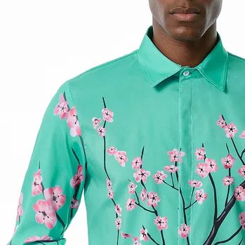 Cvjetnim Tiskanja Hawaiian Rokavi Moški 2020 Blagovne Znamke, Slim Fit, Dolg Rokav Obleka Mens Majice Stranka Plaži Na Havajih Majica Moški Camisa Masculina