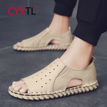 CYYTL Moški Modni Plaži, Poletne Sandale Usnje Open Toe Čevlji Platform Non-slip Copate Strani Stiching Hommes Sapatos Masculino