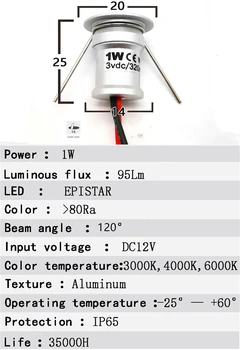 Daljinski upravljalnik 1W Mini LED Reflektor IP65 Zatemniti Downlight Vgradni Omari Razsvetljavo Predstavitev Teraso, Kuhinje, Stopnice Spot