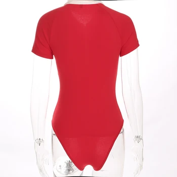 Darlingaga Bombaž moda rdeče ženske obleka telo zadrgo mozaik kontrast barve poletje vrhovi 2020 jumpsuit organe ženske skinny