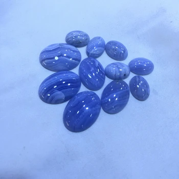 Debelo 5pcs/veliko Naravno Modrem Čipke Agates,Modra Chalcedony Noge Cabochons 6x8mm 8x10mm 13x18mm 22x30mm Ovalne Gem kamna Obroč Obraz