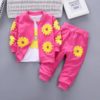 Dekliška Oblačila Sončnično Jopico Jakna + T-majice + Hlače Girls Moda 3PCS Otroci Oblačila Sklop Otroci Bebes Tek Obleke