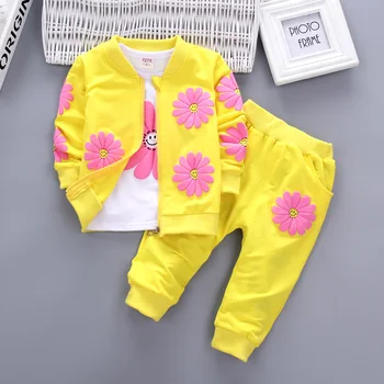 Dekliška Oblačila Sončnično Jopico Jakna + T-majice + Hlače Girls Moda 3PCS Otroci Oblačila Sklop Otroci Bebes Tek Obleke