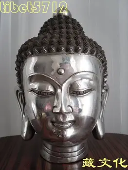 Dekoracijo Medenina Redkih Zbiramo od Tibera Buddhist bronasto ŠAKJAMUNI buda kip glave 20 cm 2,5 KG ools poroko