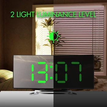 Digitalna Budilka, 7 Palčnim Ukrivljen Zatemniti LED Zaslona z Digitalno Uro za Otroke, Spalnica, Zelena Veliko Število Uro, Lahki Sma