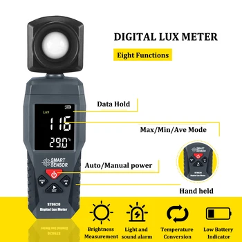 Digitalni Lux meter Merilnik Svetlobe 3 Obseg Fotometer Svetlobe Detektor Spektrometer Meter 1-200,000 Visoka Nizka Alarm Luminometer ST9620 2407