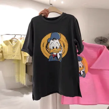 Disney Donald Duck T-majice Ženske Poletje Vrhovi Tees Kratek Rokav O-vratu Harajuku Priložnostne majice Grafični Ženska Oblačila, majice
