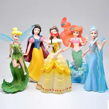 Disney Princesa Številke 5pcs/Veliko 10-13 cm, Zamrznjeno, Elsa, Ana morska deklica Pepelka Flower Fairy figuric PVC Model Collection