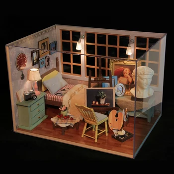DIY Lesena Lutka Hiša Najboljših Časih Polje, Ročno izdelan 3D Miniaturni Lutke Lesa Izobraževalne Igrače, Dekle Darila Vesel Božič Darilo