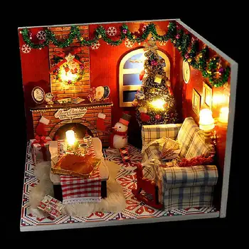 DIY Lesene Miniaturni Lutke Božič Pohištvo, Igrače, Miniatura Puzzle Model Ročno Lutke Darilo za Rojstni dan Za Otroke