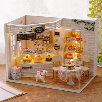 DIY Lutka Hiša Miniaturni Lutke Prahu, pokrijemo S Pohištvom LED 3D Lesene Sestavljanje Puzzle Igrača Za Otroke, Darila, Torta, Dnevnik H014 #E