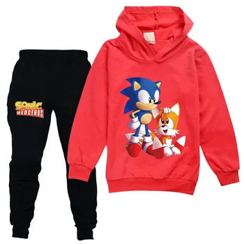 DLF 2-16 Srčkan Sonic Hedgehog Oblačila Sklop Otroci Hoodies Hlače 2pcs bo Ustrezala Fantje Majica Božična Darila Najstniška Dekleta Obleke