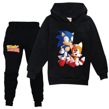 DLF 2-16 Srčkan Sonic Hedgehog Oblačila Sklop Otroci Hoodies Hlače 2pcs bo Ustrezala Fantje Majica Božična Darila Najstniška Dekleta Obleke