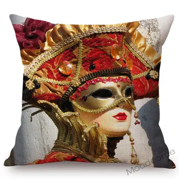 Doma Dekorativni Kavč Vrgel Blazino Primeru Evropske Luxury Art Benetkah Karneval Mask Zlato Roza Stranka Dekor Bombaž Perilo Blazine Pokrov 4972