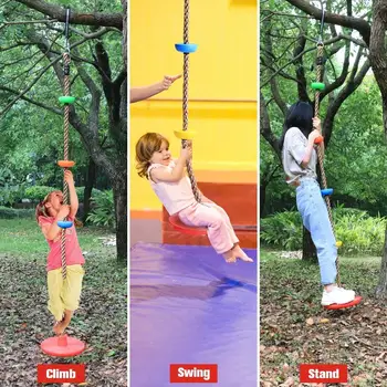 Drevo Swing Plezalna Vrv s Povezavo Traku & Carabiners Platforme Disk Gugalnice Sedež Nastavljiv Swing Set za Otroke, Odrasle, Zunanji