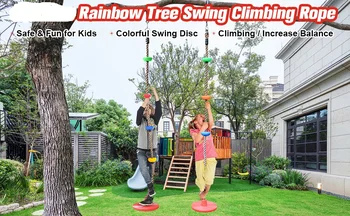 Drevo Swing Plezalna Vrv s Povezavo Traku & Carabiners Platforme Disk Gugalnice Sedež Nastavljiv Swing Set za Otroke, Odrasle, Zunanji