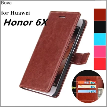 Držalo pokrova primeru za Huawei Honor 6X Pu usnje primeru Zaščitni Pokrov, Retro tulec, denarnice flip primeru