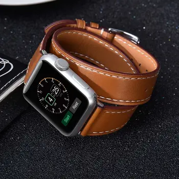Dvojno Tour Trak za Apple watch band 44 mm/40 mm 42mm/38 mm Pravega Usnja watchband pas, zapestnica iWatch band serije 5 4 3 se 6 27544