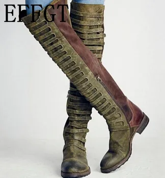 EFFGT 2019 Piling, ženska, čevlji mozaik zip dolg čevlji zimsko jahanje škornji kolena in nizke pete, martin čevlji chaussures ženske čevlje