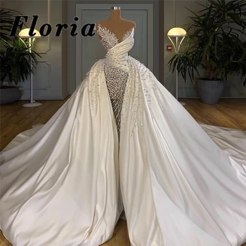 Elegantna Beaded Celoti Ročno Izdelane Poročne Obleke Z Dolgimi Vlak Muslimanskih Poročne Halje Vestido De Noiva Bližnjem Vzhodu Dubaj Nevesta Obleke 2020
