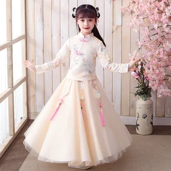 Elegantno Cvet Dekleta obleke Letnik otroci obleke dekleta Kitajsko cheongsam oblačila Tradicionalnih Kitajskih oblačil za Otroka