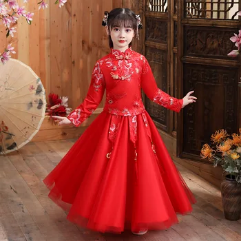 Elegantno Cvet Dekleta obleke Letnik otroci obleke dekleta Kitajsko cheongsam oblačila Tradicionalnih Kitajskih oblačil za Otroka