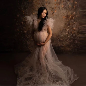 Elegantno Til Porodniškega Obleke Videti Skozi Seksi Žensk Plus Velikost Til Porodniškega Jutranje Halje Za Fotograranje Haljo Photoshoot