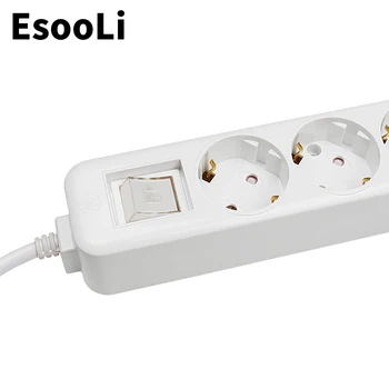 Esooli Moč Trak Dvojna Vrata USB Charge 3 AC EU Vtičnica Socket Razširitev Plug Gumb za Vklop Prenapetostna Zaščita 2M Čiste Bakrene Žice