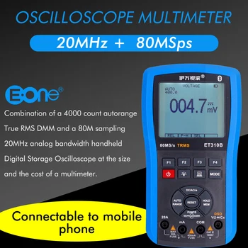 ET310B Bluetooth Oscilloscope Multimeter 2v1 Ročni razširljiv odprtokoden Področje uporabe Merilnika 80Msps 20MHz Connectable v Telefonu