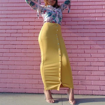 Faldas Mujer Moda 2020 Abaya Visoko Pasu Gumb Bodycon Svinčnik Maxi Dolgo Krilo Islamska Ženska Krila Jupe Longue Femme Saia