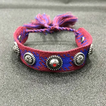 Fateama blagovne znamke Mešano-barva bombažne preje pleteni zakovice pull-out Zapestnica primerna za moški in ženski klasičen modni nakit