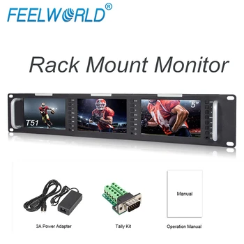 Feelworld T51 Trojno 5 Palčni 2RU LCD 3G-SDI, HDMI Vhod, Izhod Rack Mount Monitor Oddaja Ravni Kakovosti Zaslona