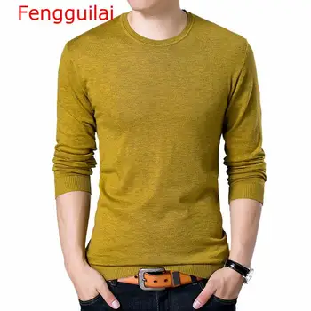 Fengguilai Moda Trdni Moški Pulover 2020 Jeseni Nov O-vrat Črna Jopica Mens Skokih Moški Pollover Pletene Polo Majica