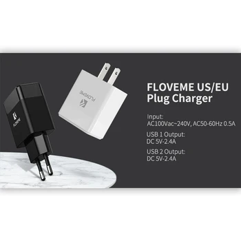 FLOVEME 2.4 Telefonski Polnilnik, EU NAM Priključite USB Polnilnik za iPhone, Samsung Univerzalni Mobilni Telefon Polnilnik Steni Hitro Adapter