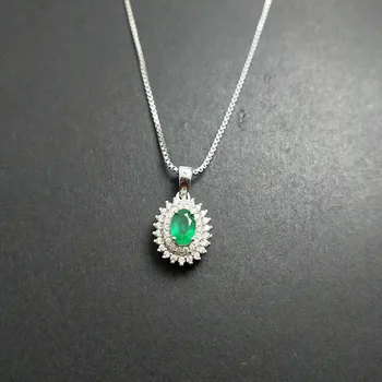 FLZB , Majhen Obesek Naravni Emerald za 0,5 ct ov 4*6 mm, z 925 Sterling Srebro Lepo Darilo Za Dekle in Ženske 6840