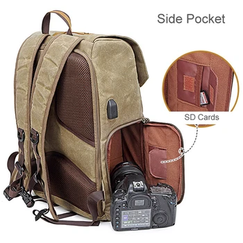 Fotografija Retro Nepremočljiva Batik Platno nahrbtnik w Vrata USB fit za 15,6 palčni Prenosnik Moških Fotoaparat Bag torbica za Canon DSLR Nikon