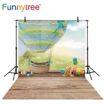 Funnytree ozadje za fotografski studio balonom travo steno nosi igrače za otroke, soba za lesena tla ozadju photocall