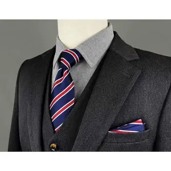 G04 Modro Rdeče Trakove Neckties Nastavite Svile Klasičnih Vezi za Moške, Poročni Ekstra Dolgo Velikost Opremo Hanky Stranka 8287