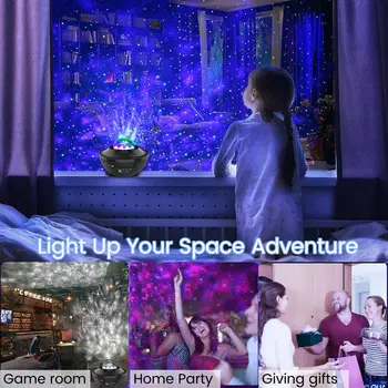 Galaxy Zvezdnato Nebo Projektor Noč Lučka LED Star Projektor Noč Svetlobe Ocean Val Projektor Glasovni Nadzor Predvajalnik Glasbe Otroci Darilo